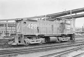 Burlington Northern diesel locomotive 428 at Portland, Oregon in 1971.