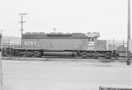 Burlington Northern diesel locomotive 6351 at Portland, Oregon in 1974.