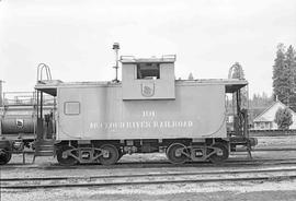 Mccloud River Railroad Steel Caboose Number 101 at Mccloud, California in August, 1977.