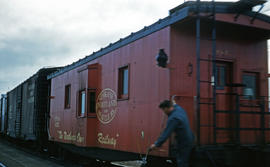 Spokane, Portland and Seattle Railway caboose 807 at Vancouver, Washington in 1962.