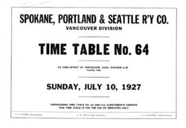 Spokane, Portland, and Seattle Railway (SP&S) Vancouver Division Employee Timetable Number 64...