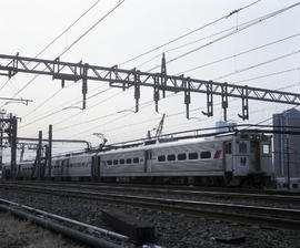 New Jersey Transit Lines electric locomotive 1256 at Hoboken, New Jersey in April 1988.