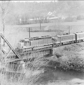 Northern Pacific diesel locomotive 3616 near East Auburn, Washington, in 1968.