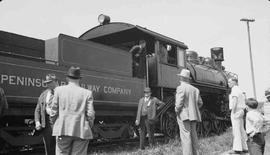 Peninsular Railway Company Steam Locomotive Number 3 at Shelton, Washington, circa 1938.