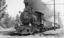 Pacific Coast Railroad freight train at Allentown, Washington, circa 1940.