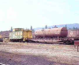 Mccloud River Railroad Sand Car Number 821 at Mccloud, California in August, 1977.