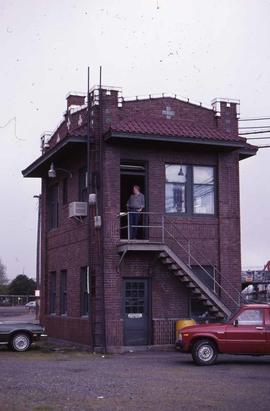 Burlington Northern track tower at Portland, Oregon, in 1988.