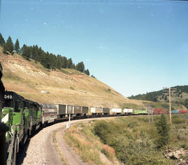 Burlington Northern Railroad freight train 121 at Logan, Montana, on August 3, 1987.