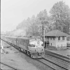 Southern Pacific diesel locomotive SP 6387 at Tacoma-Reservation, Washington, in 1967.