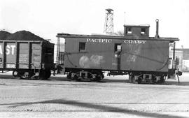 Pacific Coast Railroad wood caboose number 52 at Renton, Washington in 1943.