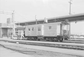 Chicago, Milwaukee, St. Paul & Pacific Railroad Company bay-window caboose number 02080 at Ta...