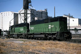 Burlington Northern Railroad Company diesel locomotive 8134 at Portland, Oregon in 1985.