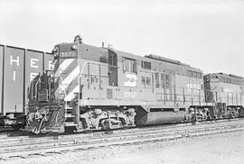 Burlington Northern diesel locomotive 1875 at Auburn, Washington in 1976.