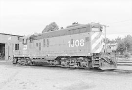 Burlington Northern diesel locomotive 1808 at Auburn, Washington in 1975.