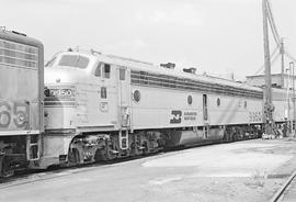 Burlington Northern diesel locomotive 9950 at Chicago, Illinois in 1972.