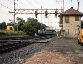 Amtrak electric locomotive 910 at Bowie, Maryland on July 5, 1982.