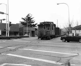 urlington Northern Railroad freight train at Renton, Washington, in 1987.