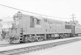 Southern Pacific Railroad diesel locomotive number 3025 at Redwood City, California in 1973.