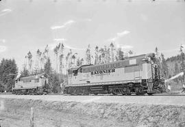 Rayonier Incorporated Diesel Locomotives at Railroad Camp, Washington in March, 1962.