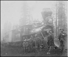 Northern Pacific steam locomotive 210 at Martin, Washington, circa 1886.