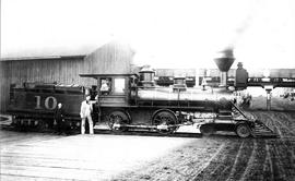 Columbia & Puget Sound Railroad steam locomotive number 10 at Seattle, Washington, circa 1890.