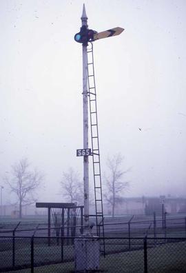 Northern Pacific semaphore signal display at Chehalis, Washington, in 1988.