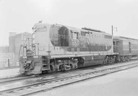 Northern Pacific diesel locomotive number 556 at Spokane, Washington, in 1952.