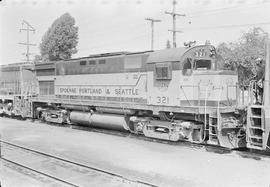 Spokane, Portland & Seattle Railway diesel locomotive number 321 at Auburn, Washington in 1970.