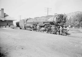 Northern Pacific steam locomotive 5120 at Logan, Montana, circa 1950.