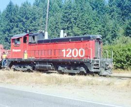 Simpson Timber Company Diesel Locomotive Number 1200 at Shelton, Washington in 1990.