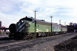 Burlington Northern Railroad Company diesel locomotive 626 at Portland, Oregon in 1978.