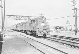 Southern Pacific Railroad diesel locomotive number 3007 at Redwood City, California in 1973.