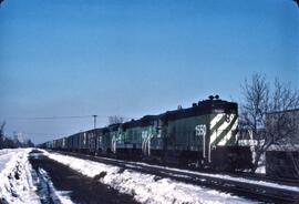 Burlington Northern Diesel Locomotives Number 1550, Number 6049, Number 1867 at Minneapolis, Minn...