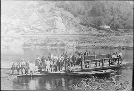 Chehalis River ferry at Porter, Washington, circa 1900.