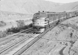 Northern Pacific diesel locomotive 6001 at Wymer, Washington, in 1944.