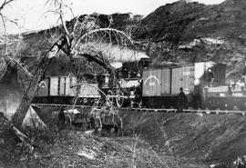 Northern Pacific steam locomotive in Montana circa 1860.