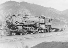 Northern Pacific steam locomotive 2238 at Paradise, Montana, circa 1954.