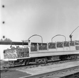 Canadian Railway Museum open-observation streetcar 3 at Delson, Quebec on August 24, 1969.