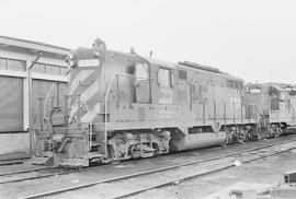 Burlington Northern diesel locomotive 1801 at Wenatchee, Washington in 1976.