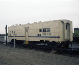 Burlington Northern Railroad command car at Pasco, Washington, in February 1981.