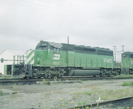 Burlington Northern diesel locomotive 7042 at Auburn, Washington in 1980.