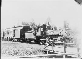 Port Townsend Southern Railroad steam locomotive 858 at Tenino, Washington in 1910.