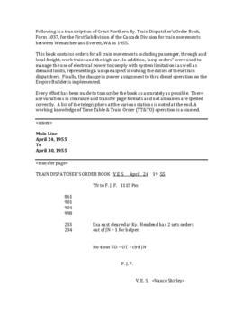 Great Northern Train Dispatcher's Order Book for the Cascade Division, April 1955.