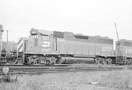 Burlington Northern diesel locomotive 2078 at Hoquiam, Washington in 1972.