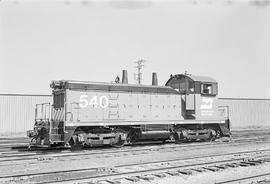 Burlington Northern diesel locomotive 540 at Burlington, Iowa in 1972.