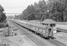 Amtrak passenger train number 11 at Reservation Tower in Tacoma, Washington on August 13, 1973.