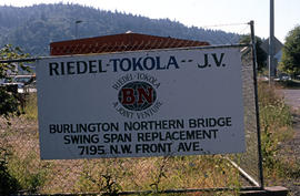 Burlington Northern Railroad Company bridge replacement at Portland, Oregon in 1989.