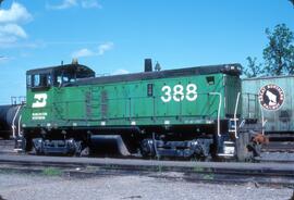 Burlington Northern diesel locomotive Number 388 at Albany, Oregon in 1982