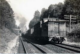 Great Northern Railway caboose in Interbay, Washington, undated.