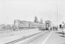 Southern Pacific Railroad diesel locomotive number 3006 at Palo Alto, California in 1973.